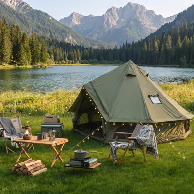 10-Person Canvas Tent, All-Season Canvas Tent for Camping, High-End Camping Tent with a Stove Port - 16.5Ft