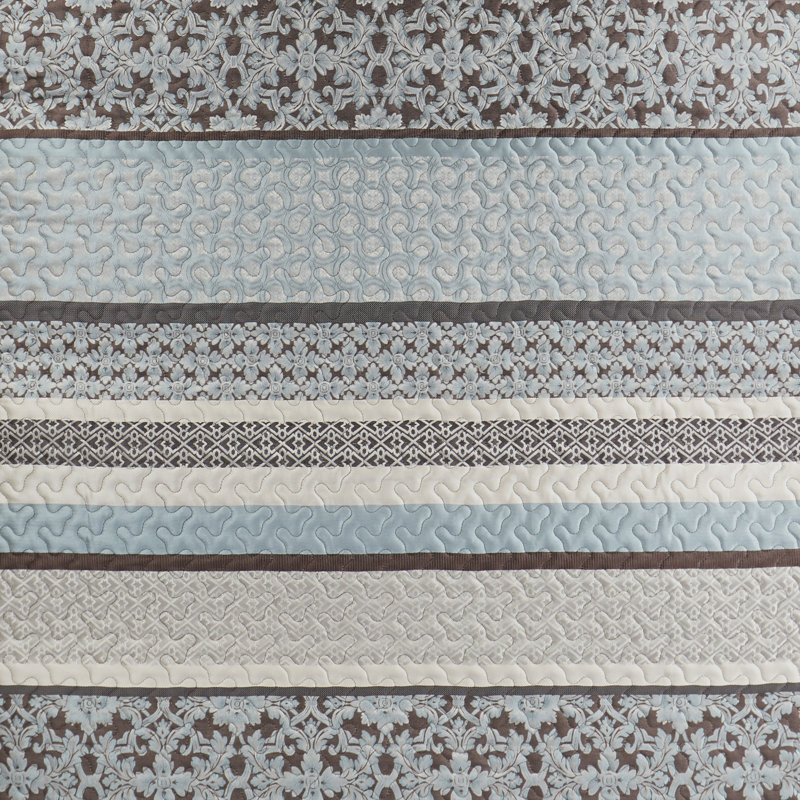Ensemble de couvre-lit réversible en jacquard Princeton, Couvre-lit très grand + 2 taies décoratives trè, Bleu / beige / brun