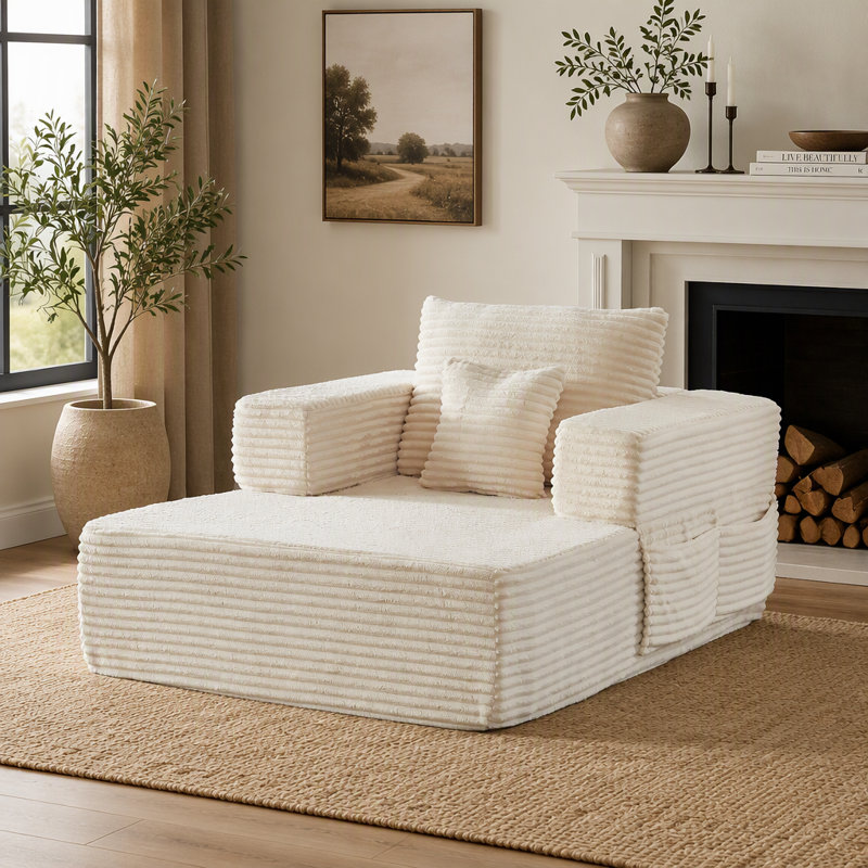 Canapé modulaire, Canapé à une place, Velours côtelé beige