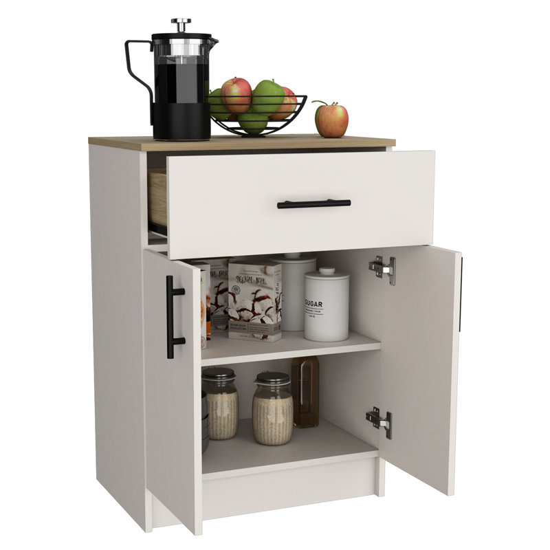 Tablette de rangement pour garde-manger - 23,88 po Profondeur avec un tiroir et deux tablettes intérieures au dessus brun chêne naturel l 23,6 po x P 15,9 po