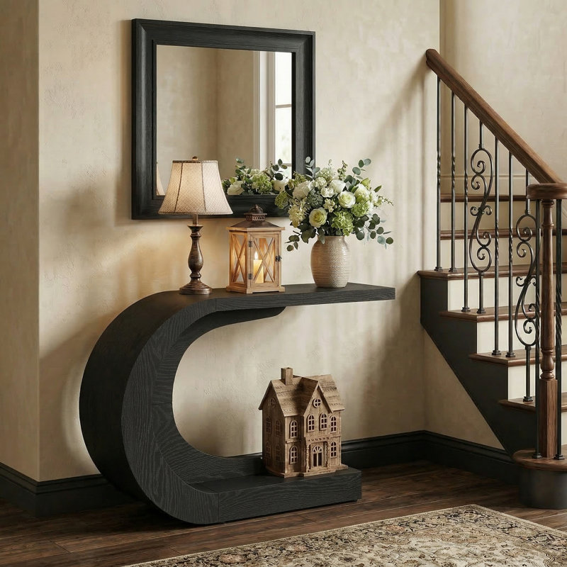 43.3" Console Table, Wooden Entryway Hallway Table, Black