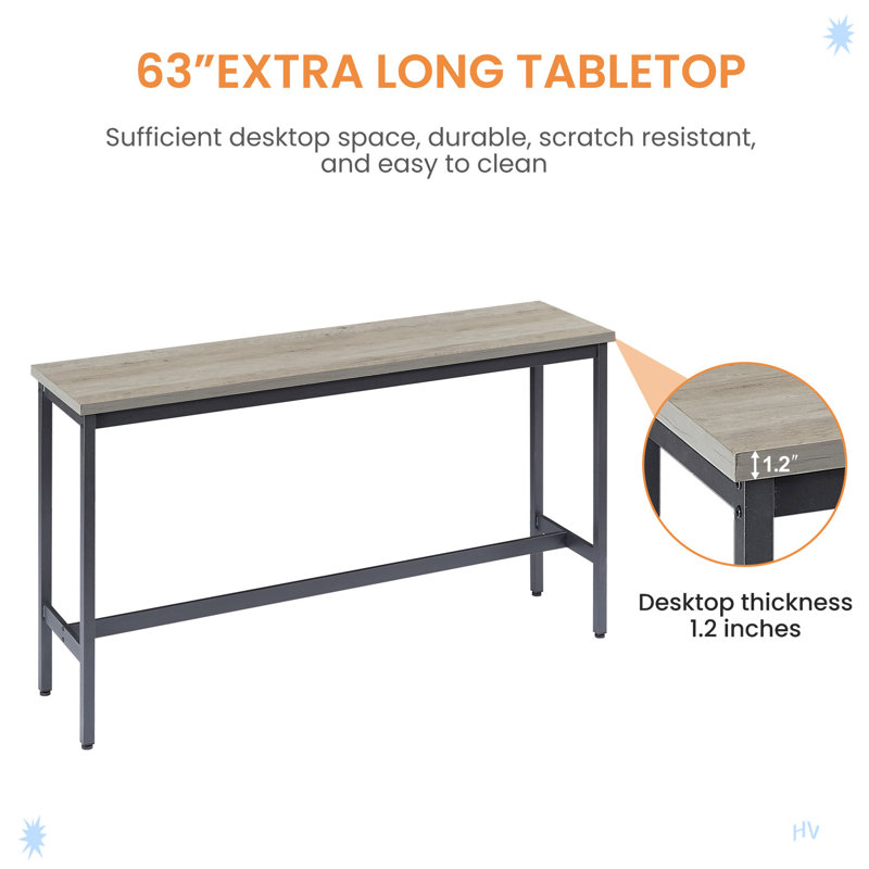 Long Bar Table Set With 3 PU Upholstered Bar Stools, Grey