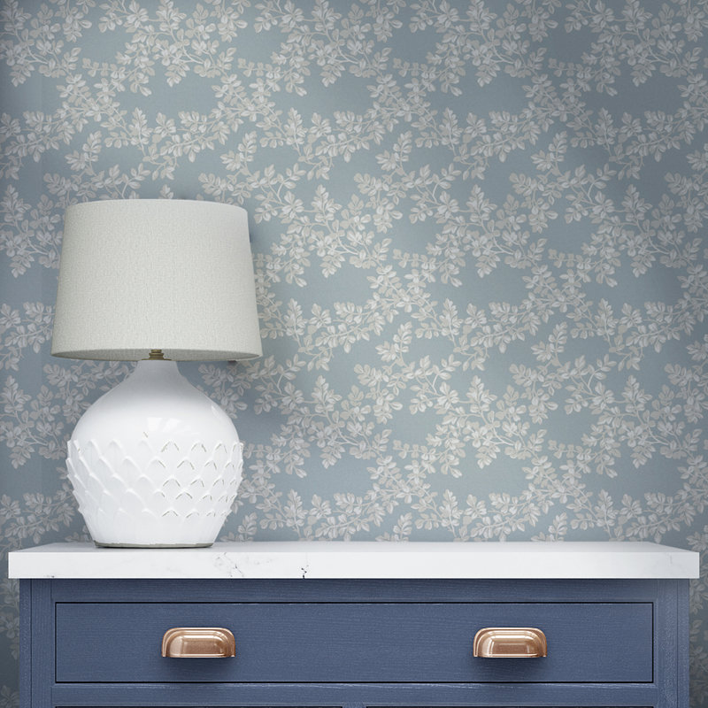 Laura Ashley Burnham Pale Seaspray Wallpaper, White/Blue/Gray