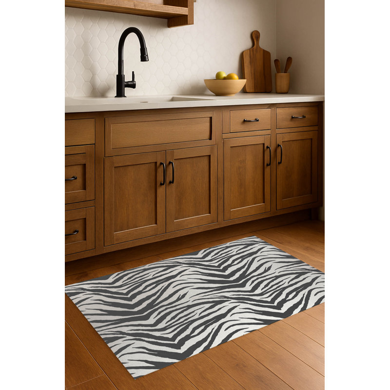 Tapis de cuisine Zebra Patch, Ivoire/gris anthracite, Rectangulaire 2 pi x 3 pi