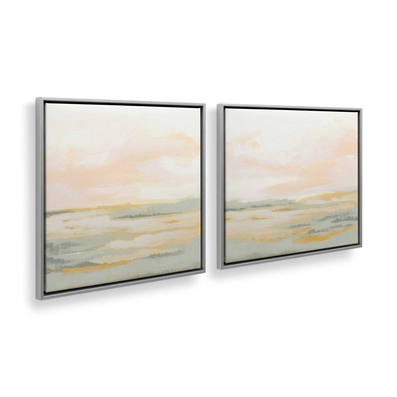 Ensemble de 2 champs de lumière pastel, H 17 po x l 34 po, Cadre flottant en chrome poli