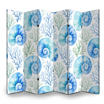Cloison pliante 6 panneaux à paravents en coquillage bleu royal de style aquarelle