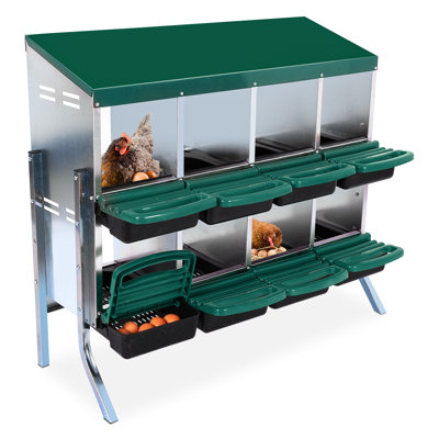 Boîtes de nidification pour poules Boîte de nidification de poulets avec couvercle pour protéger les œufs 8 trous avec pattes Plateau à œufs roulant en acier galvanisé vert Accessoire facile pour poulailler
