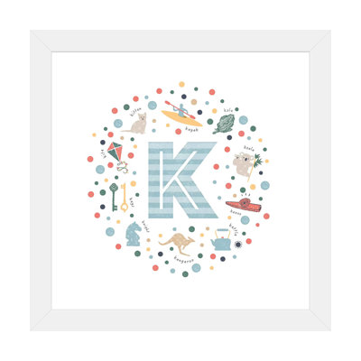 Lettre K illustrée, impression bleue