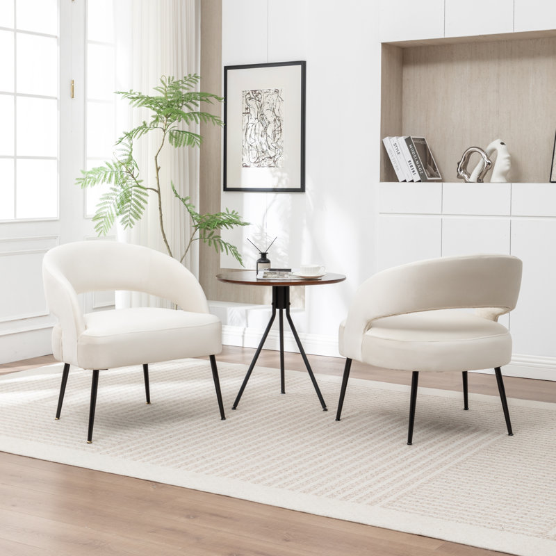 Mann Upholstered Velvet Armchair With Black Legs, Beige