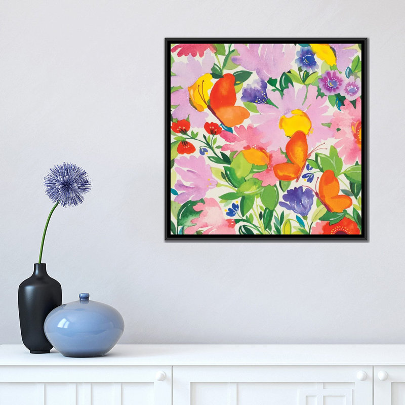 « papillons & echinacea », reproduction d’impression sur toile, H 18 po x l 18 po x P 1,5 po, Toile avec cadre noir