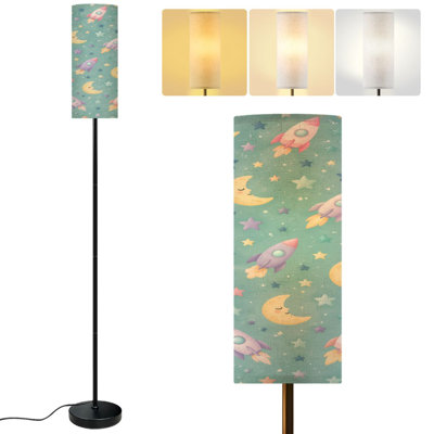  68.5" Standing Floor Lamp Whimsical Rockets Moon Soft Pastel Colors Dimmable Metal Pole Lamp with Linen Lampshade LED Bulb Included