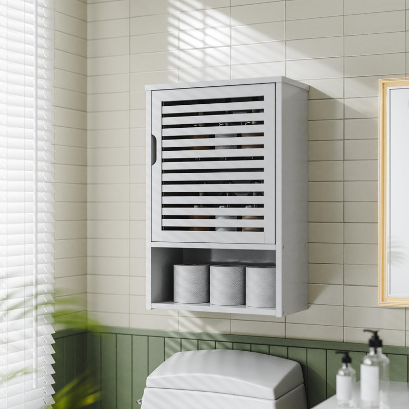 Bamboo Wall Mounted Required Bathroom Cabinet, White