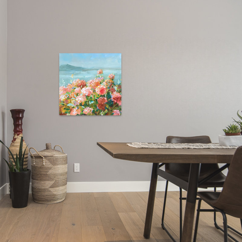 Coastal Coastal Dahlias Ii avec art bleu-brun, H 24 po x l 24 po
