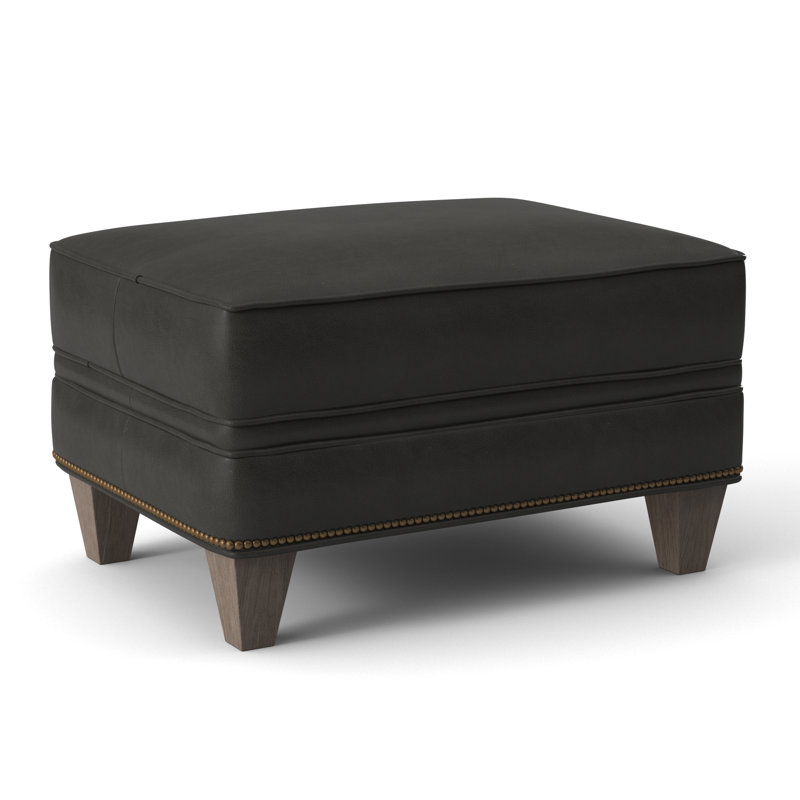 Taraval Ottoman, Aline Light Gray Stonewash Genuine Leather, Stone, Natural