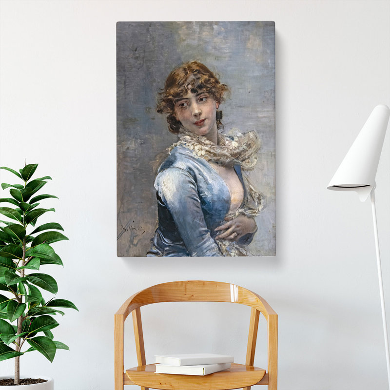 Elegant Lady In Blue by Giovanni Boldini - Wrapped Canvas Painting, 50cm H x 35cm W x 3cm D