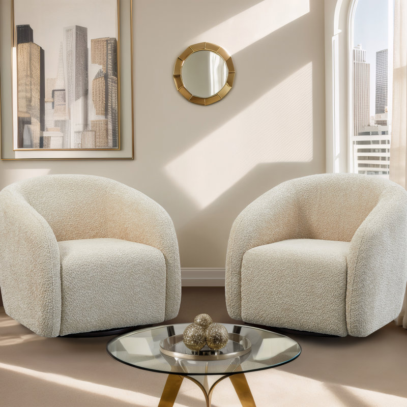 Tarvaris Upholstered Swivel Barrel Chair, Beige Fabric