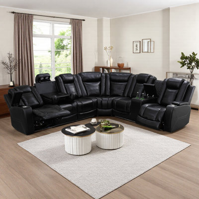 Breathing Leather Power Recliner Sectional Sofa For Living Room Home Theater
