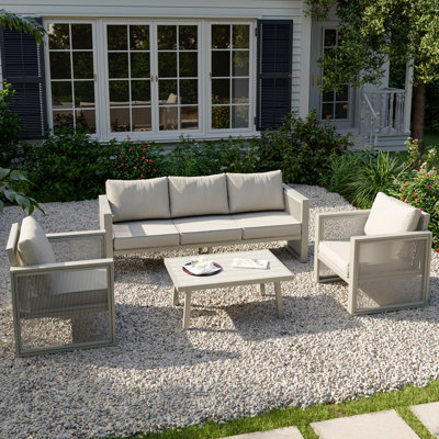 Ensemble de conversation pour patio en aluminium pour 5 personnes avec coussins Harloe