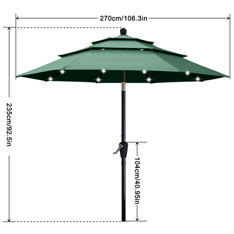 Parasol de marché éclairé Caerphilly, Vert, 106.3" W x  106.3" D