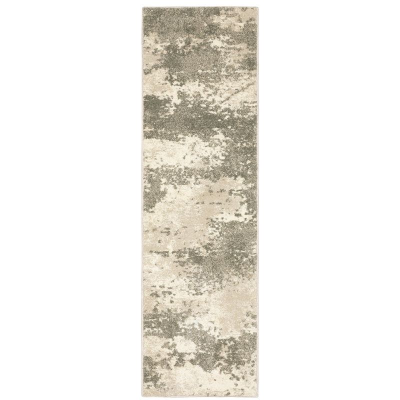Tapis beige à motif abstrait Ernie, Tapis de couloir 2 pi 3 po x 7 pi 6 po