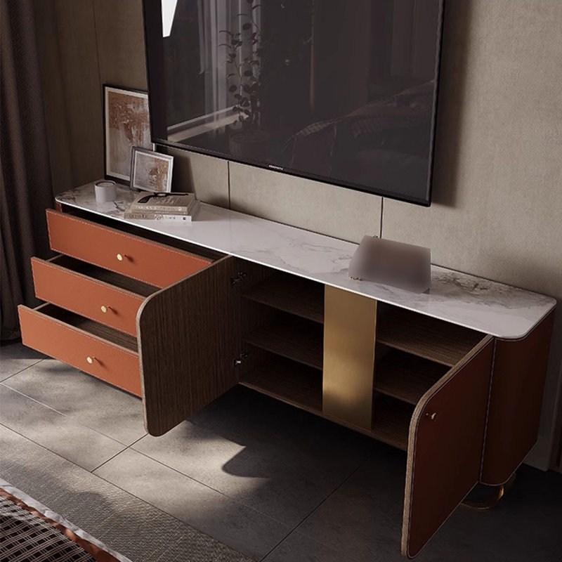 Meuble télé de chambre de style américain, 86.61", Orange / blanc / gris