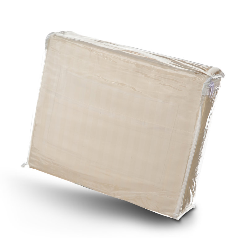 100% Cotton Sateen Striped Sheet Set, Queen Sheet Set + 2 Pillowcases, Beige