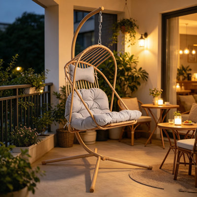 Fauteuil à œufs suspendu avec support et coussin résistant aux intempéries pour une détente intérieure et extérieure