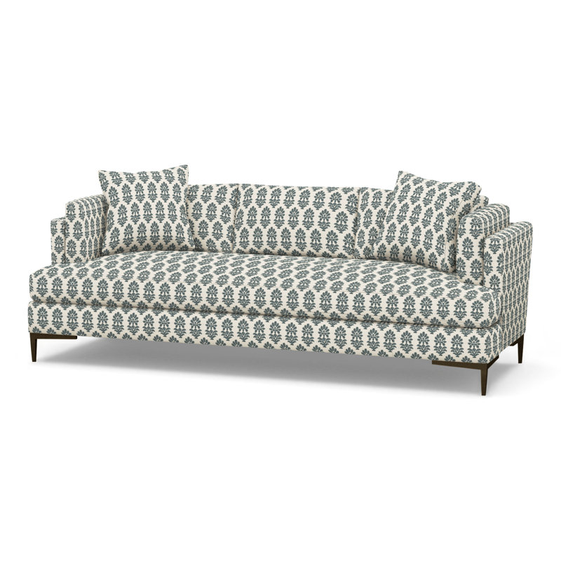Aiden Upholstered 90.5'' Sofa, Antique Bronze, Perigold Francine Smoke Blue