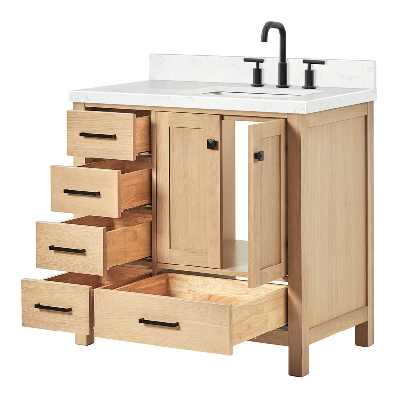  Meuble-lavabo simple 36 po avec comptoir en quartz 36 po, Right, Rectangular, Chêne