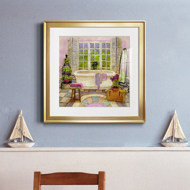 Sunny Day Bath II - peinture encadrée, H 17,5 po x l 17,5 po x P 1,5 po, Papier encadré doré