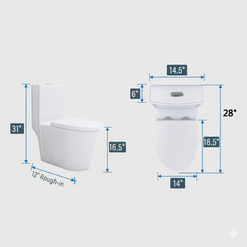 Toilette allongée une pièce en blanc.