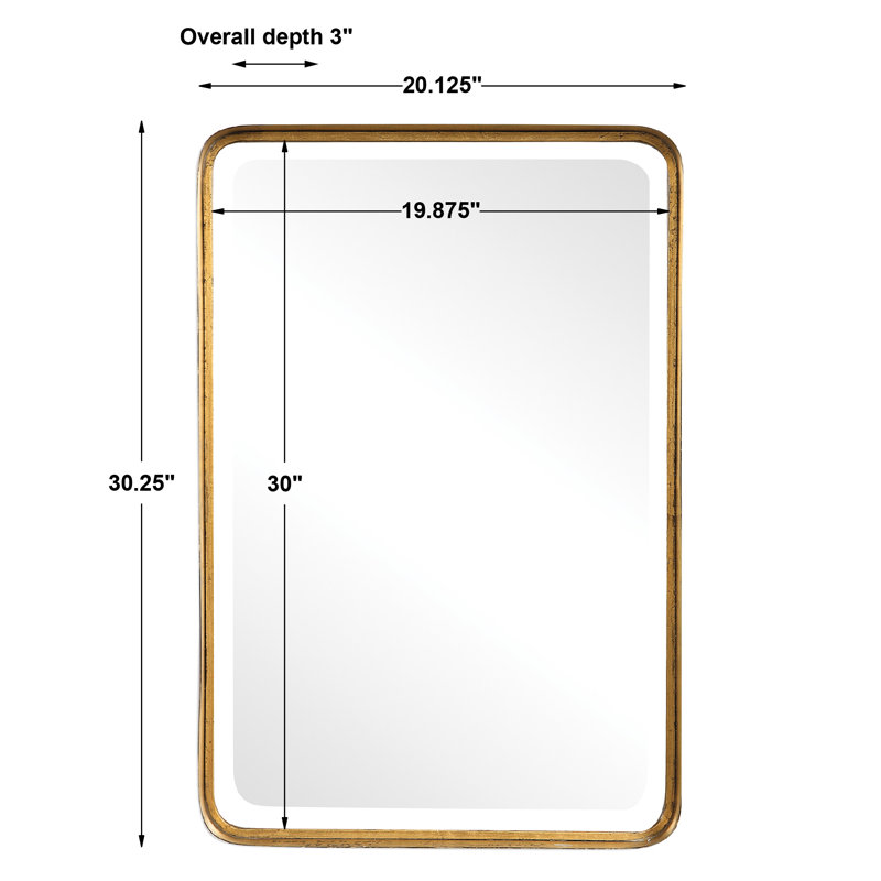 Rylie Metal Rectangle Wall Mirror,  30.25" H x 20.13", Antique Gold