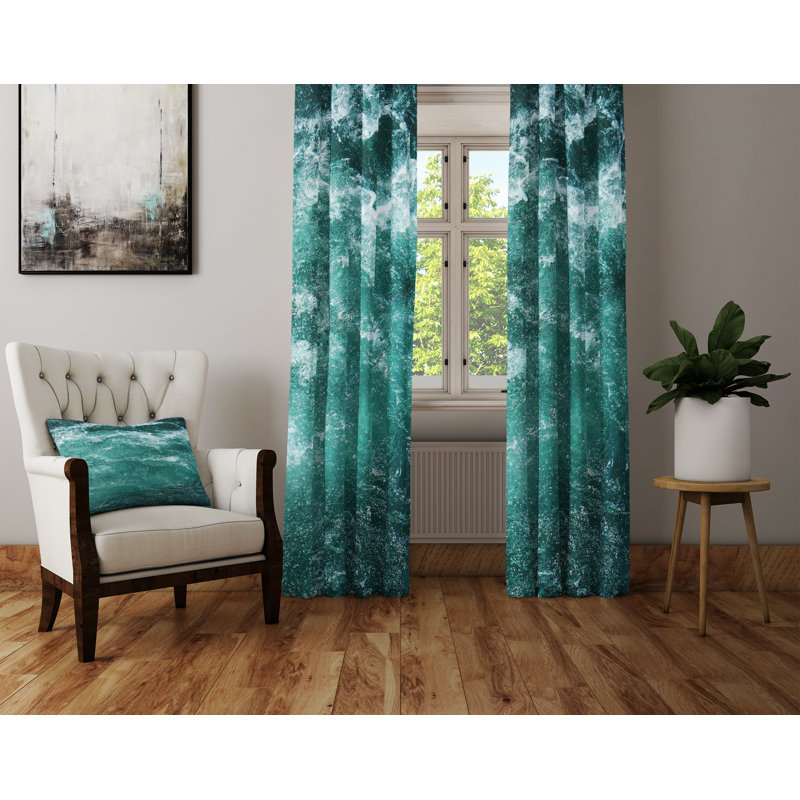 Paire de rideaux semi-transparents Huitt Ocean Waves, L 20 po x L 82 po