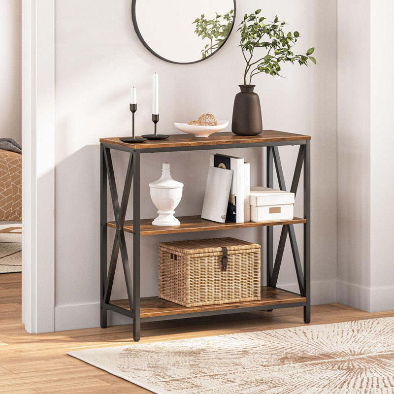 Maiocco 3-Tier Narrow Console Table with Open Shelves, Rustic Brown, 31.7" H x 31.5" W x 9.4" D