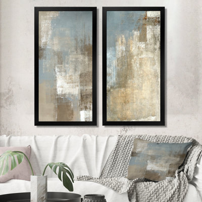 2 Piece Drawing Print Set on Canvas - Gray Meets Brown Abstract Art III