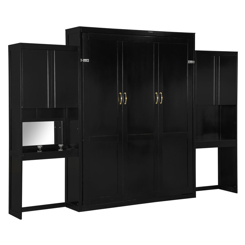 Grand lit escamotable avec bureau, coiffeuse et armoires, Espresso