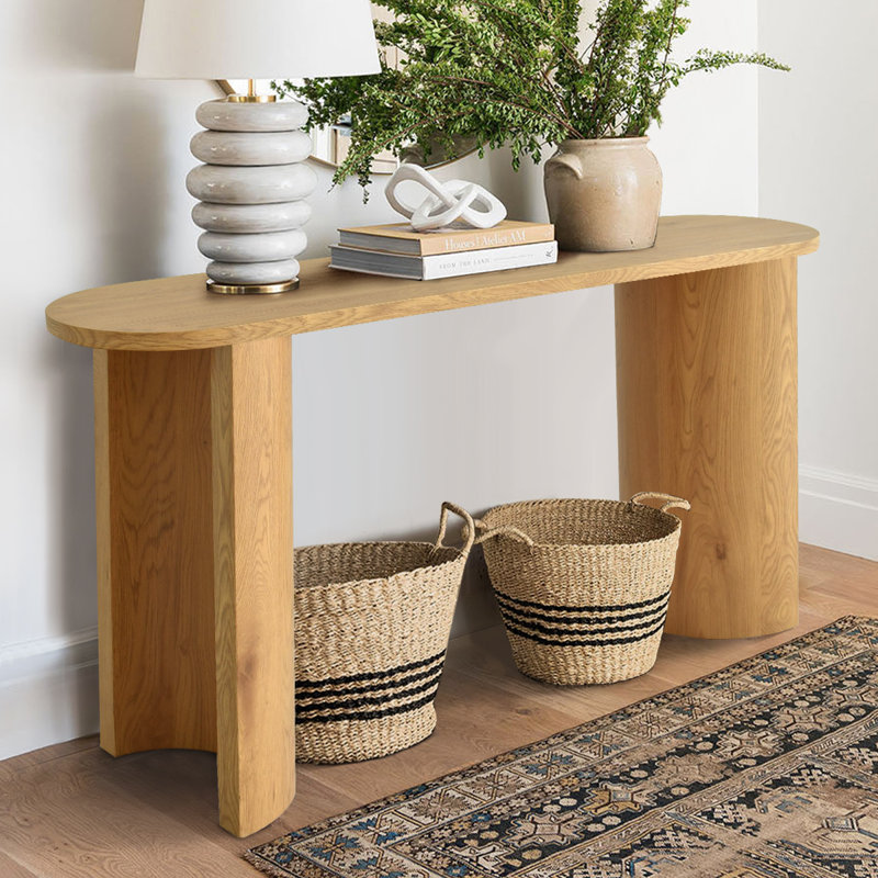Charkita 60" Modern Minimalist Console Table with Curved Pedestal Base, Oak