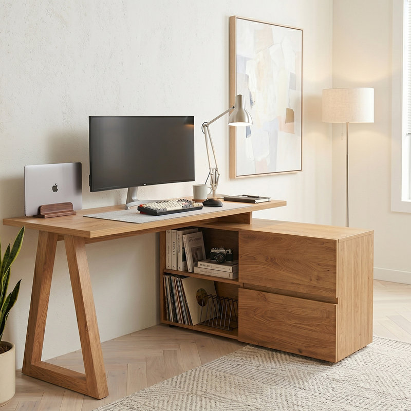 Bureau d'écriture en L avec armoire de rangement 55,12 "Club , Chêne Montana