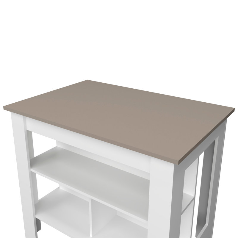 Îlot de cuisine aztèque en mélamine avec rangement ouvert, Taupe / blanc