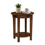 Inola Wide Rustic Industrial Antique Wooden Round End Table With 1 Open Shelf