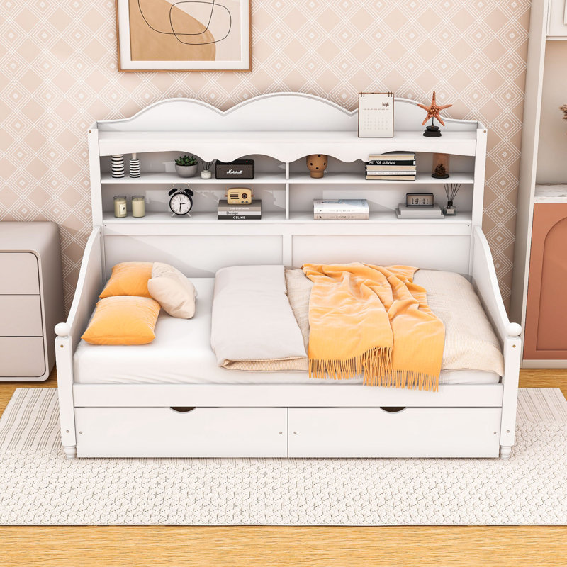 Twin Wooden Daybed with Storage and Hidden Drawers, White