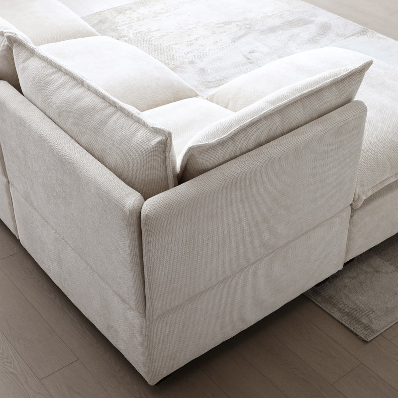Canapé modulaire rembourré réversible 6 pièces 6 pièces, Chenille beige