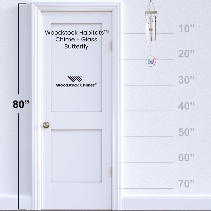 22" Clear Glass Butterfly Wind Chime with Metal Tubes