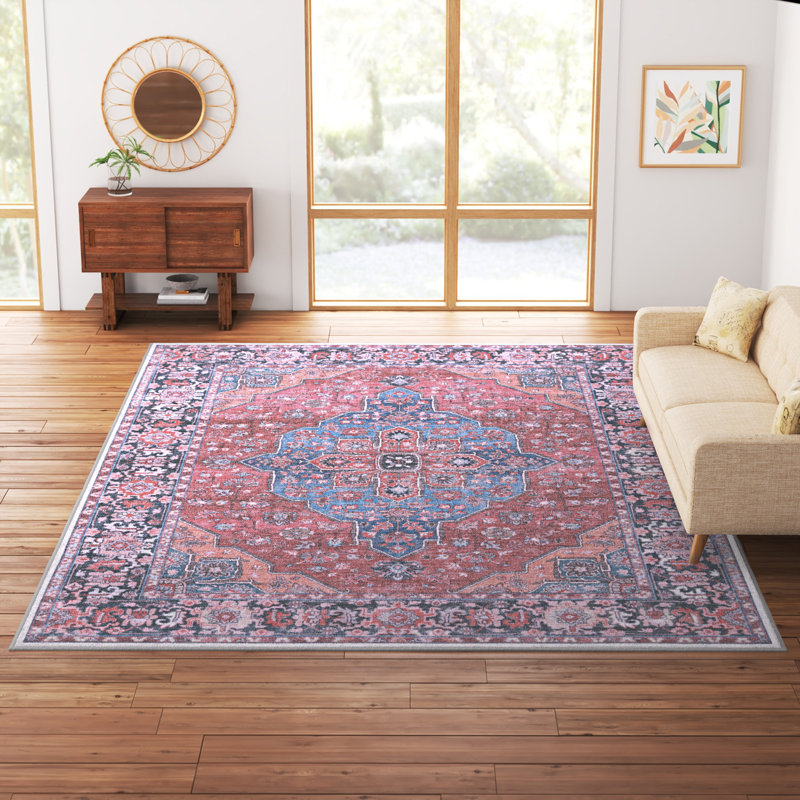 Kingsford Oriental Cotton Blue/Rust Area Rug, Rectangle 10' x 14'
