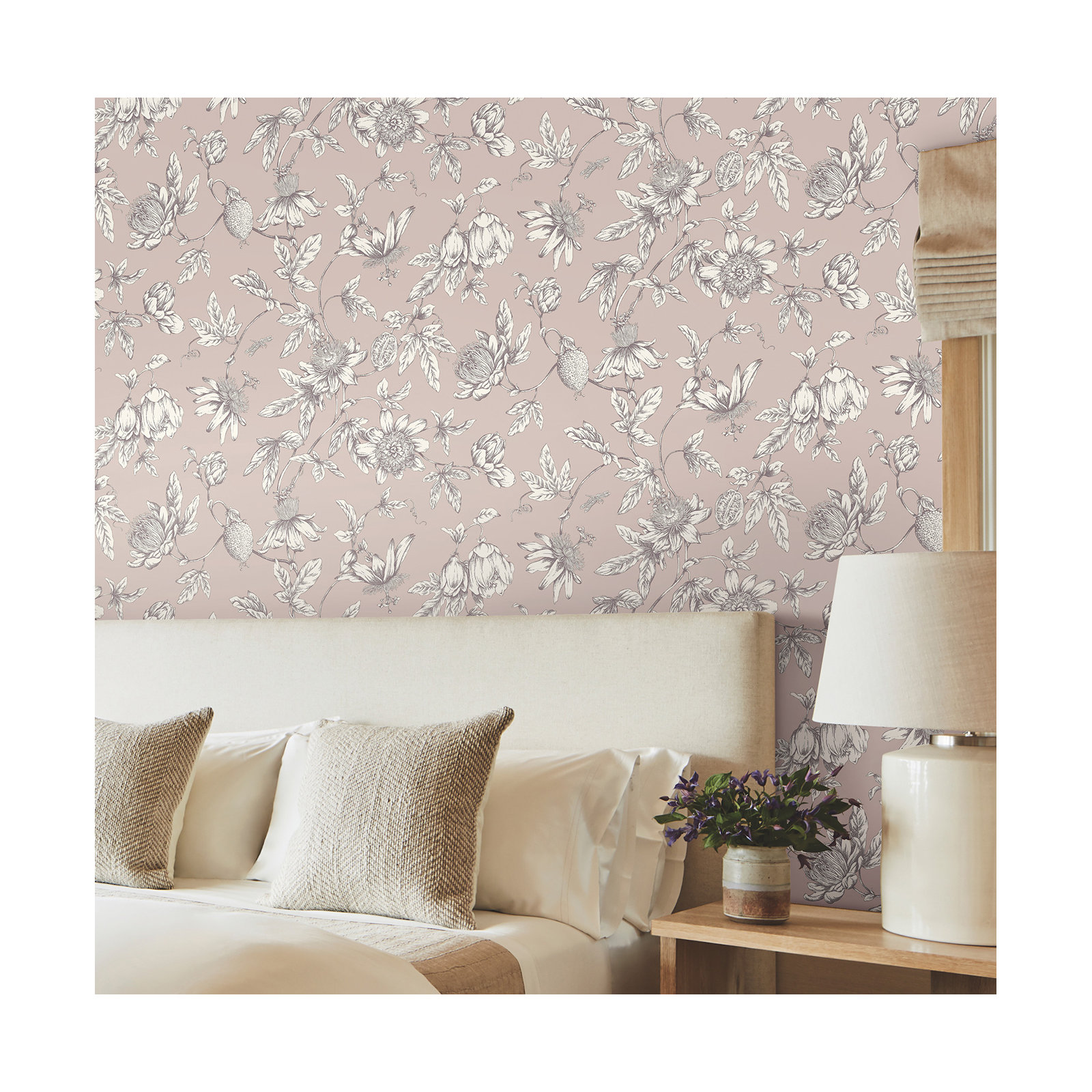 Passion Flower Toile Floral Wallpaper, Orchid