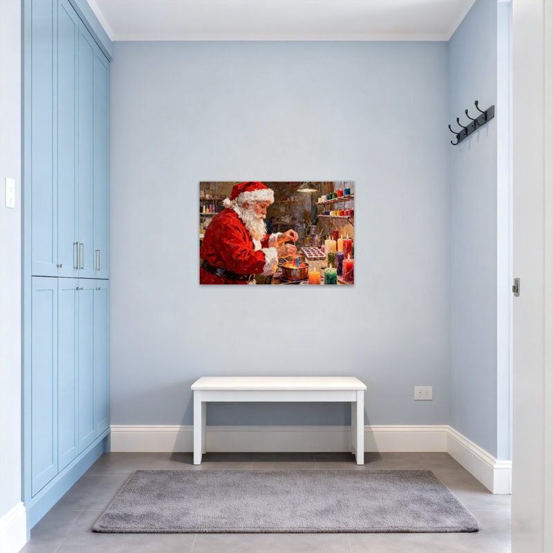 Père Noël faisant des bougies dans un atelier, H 16 po x l 24 po