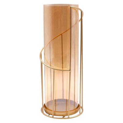 Hosley 12-Inch Metal and Glass Hurricane Candle Holder for Votive or Pillar Candles, Perfect Home Decor, Office Decor, Kitchen Table Accent, Ideal for Weddings, Spa, and Garden