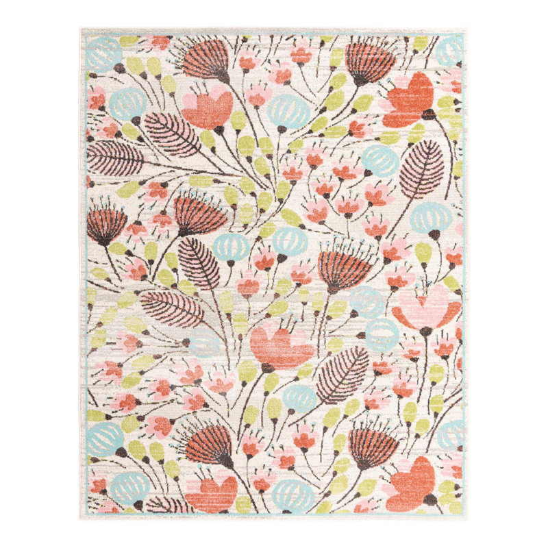 Whimsy Kids Floral Polypropylene Plastic Rug, Rectangle 7'10" x 10'