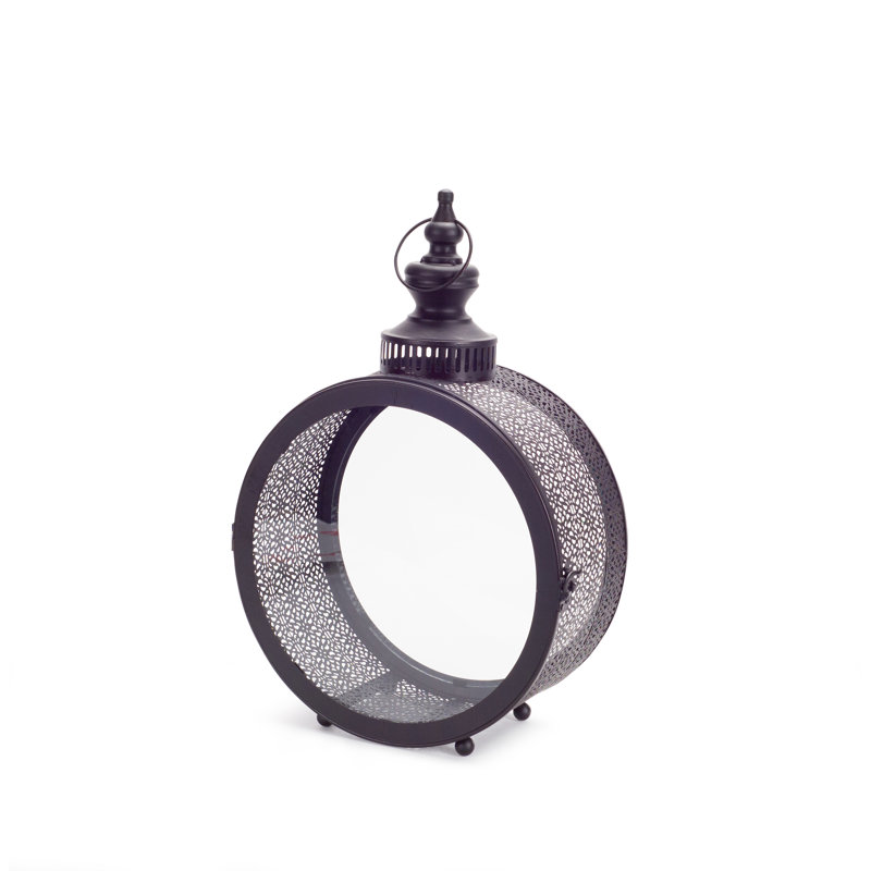 Lanterne de table en métal, H 17,5 po x l 5,5 po x P 12 po, Noir