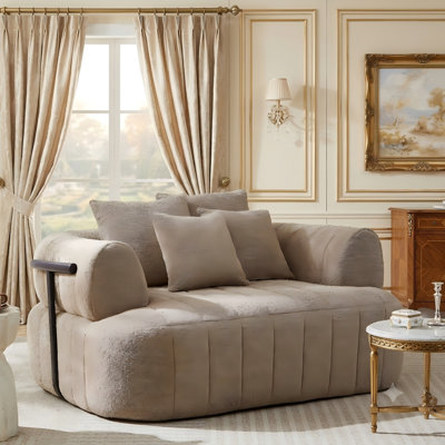 Contemporary Frameless Accent Chair Chaise with Metal Support, Upholstered Boucle Lounger